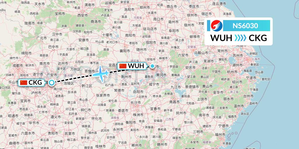 NS6030 Hebei Airlines Flight Map: Wuhan to Chongqing