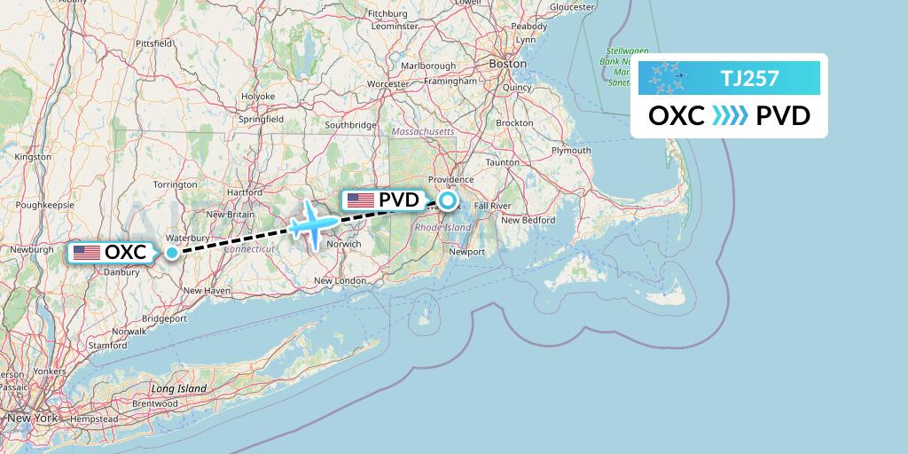 TJ257 Tradewind Aviation Flight Map: Oxford to Providence