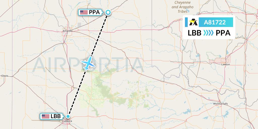 A81722 Aerolink Uganda Flight Map: Lubbock to Pampa
