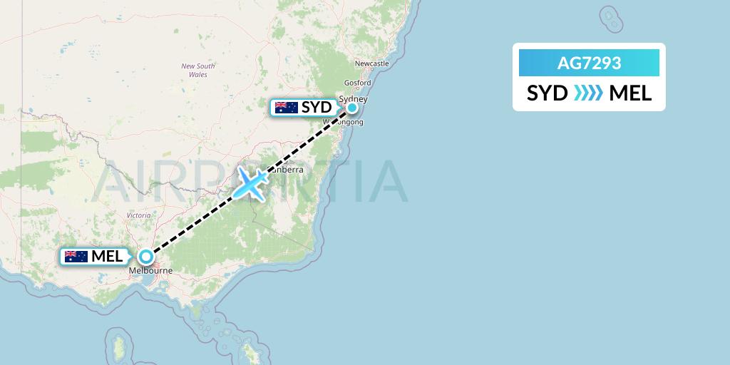 AG7293 Aruba Airlines Flight Map: Sydney to Melbourne