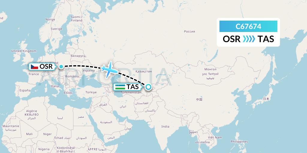 C67674 Capitol Air Express Flight Map: Ostrava to Tashkent