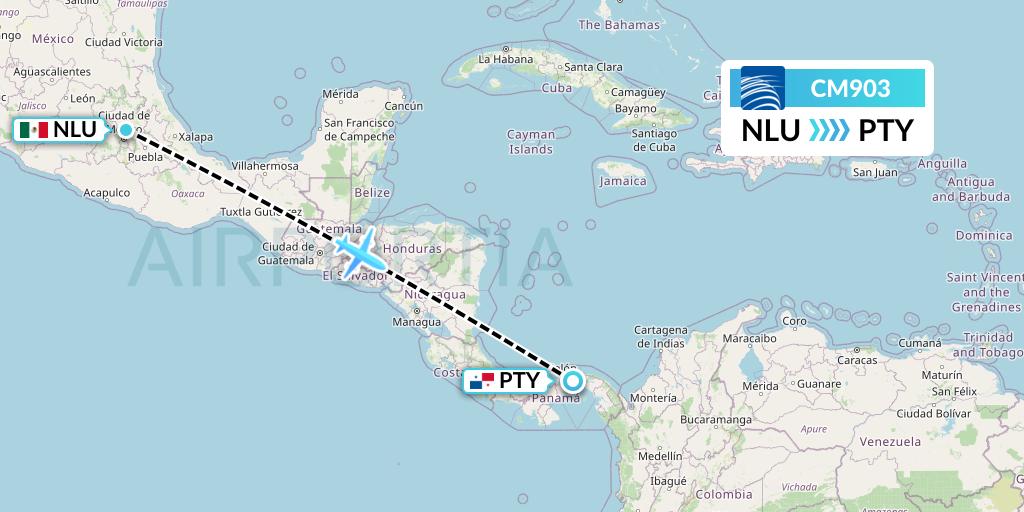 CM903 Copa Airlines Flight Map: Reyes Acozac to Panama City