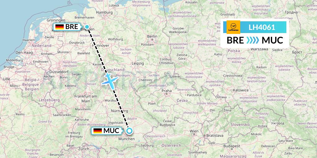 LH4061 Lufthansa Flight Map: Bremen to Munich