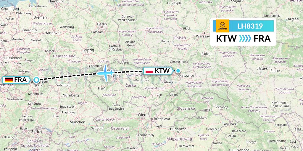 LH8319 Lufthansa Flight Map: Katowice to Frankfurt