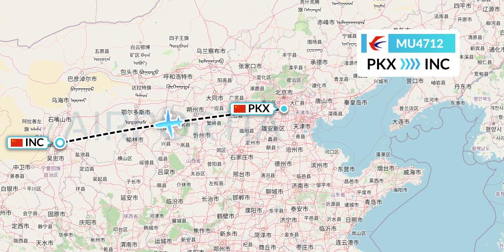 MU4712 China Eastern Airlines Flight Map: Beijing to Yinchuan