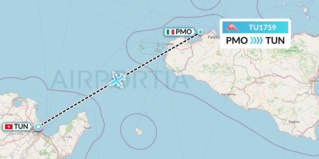 TU1759 Tunisair Flight Map: Palermo to Tunis