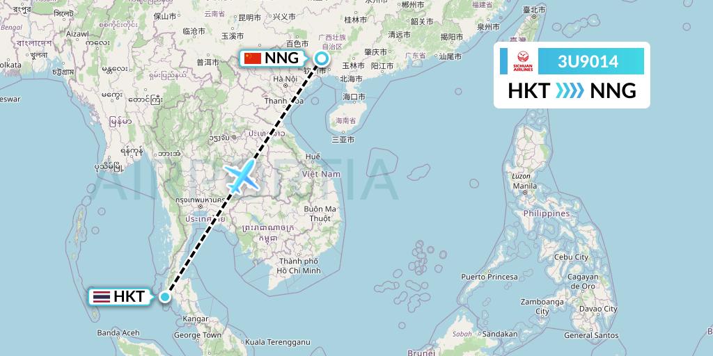 3U9014 Sichuan Airlines Flight Map: Phuket to Nanning