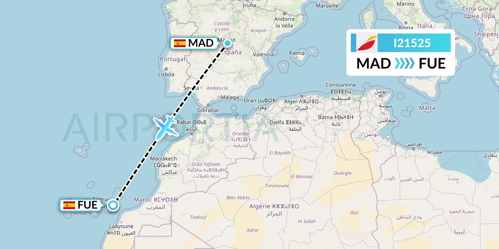 I21525 Iberia Express Flight Map: Madrid to Fuerteventura