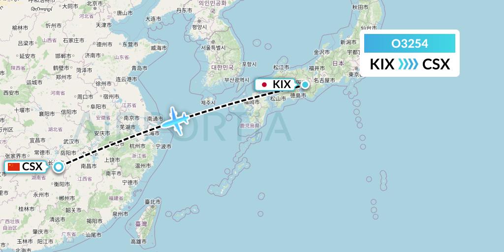 O3254 SF Airlines Flight Map: Osaka to Changsha
