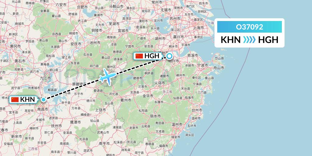 O37092 SF Airlines Flight Map: Nanchang to Hangzhou