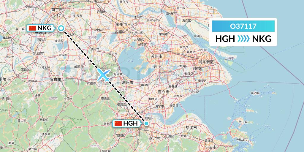 O37117 SF Airlines Flight Map: Hangzhou to Nanjing