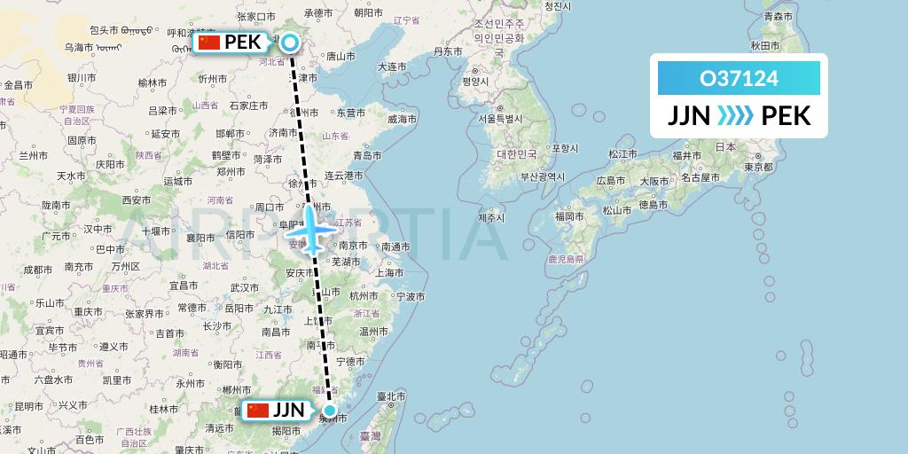 O37124 SF Airlines Flight Map: Jinjiang to Beijing