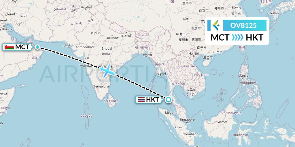 OV8125 SalamAir Flight Map: Muscat to Phuket