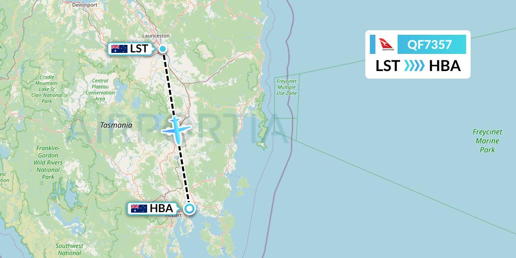 QF7357 Qantas Flight Map: Launceston to Hobart
