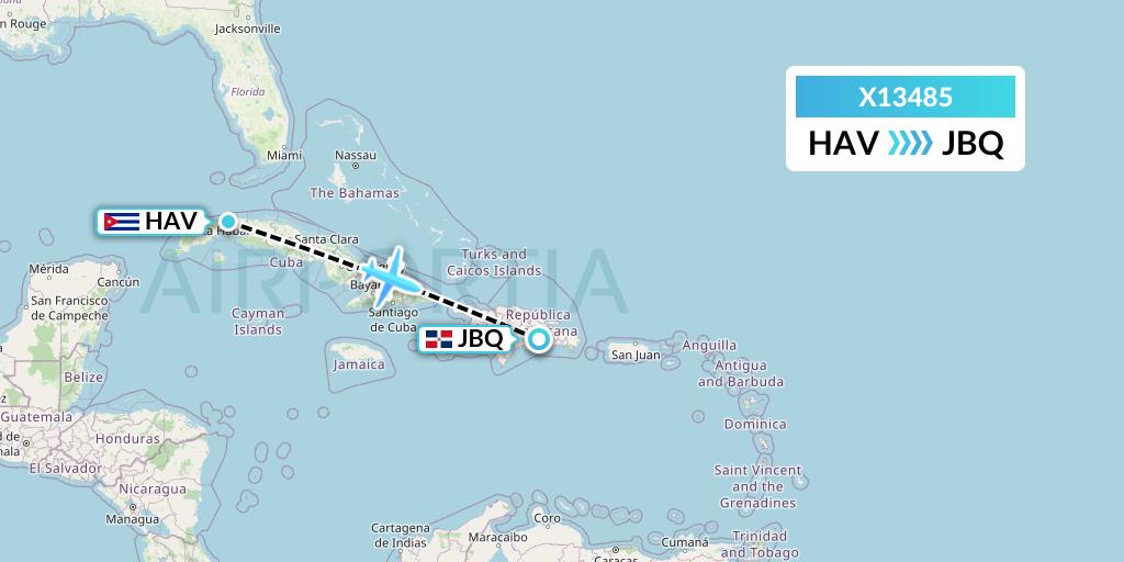 X13485 Nik Airways Flight Map: Havana to Santo Domingo