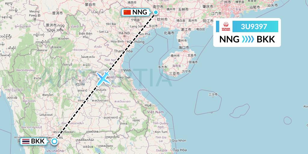 3U9397 Sichuan Airlines Flight Map: Nanning to Bangkok