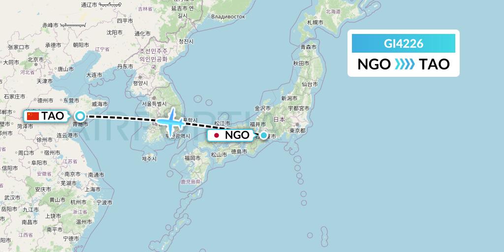 GI4226 Germania Express Flight Map: Nagoya to Qingdao