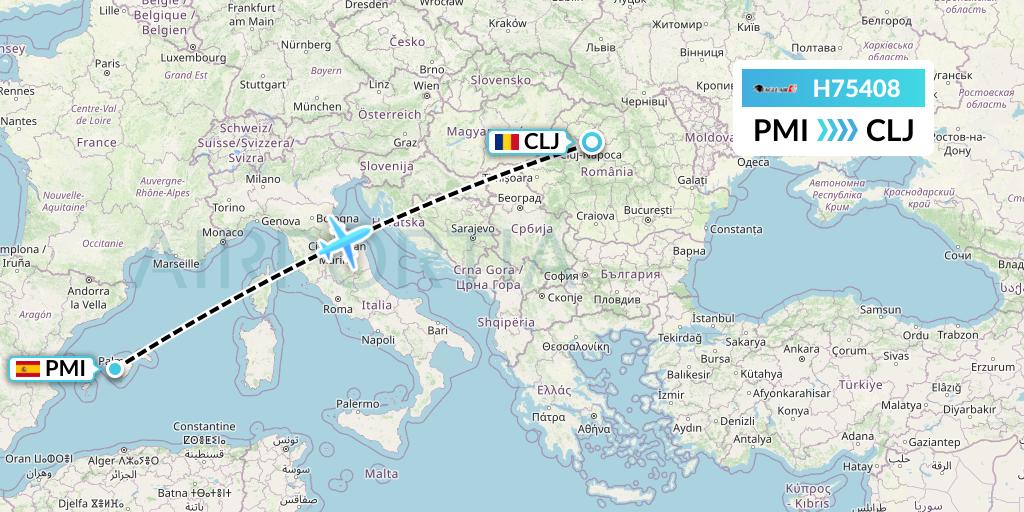 H75408 Eagle Air Flight Map: Palma de Mallorca to Cluj-Napoca