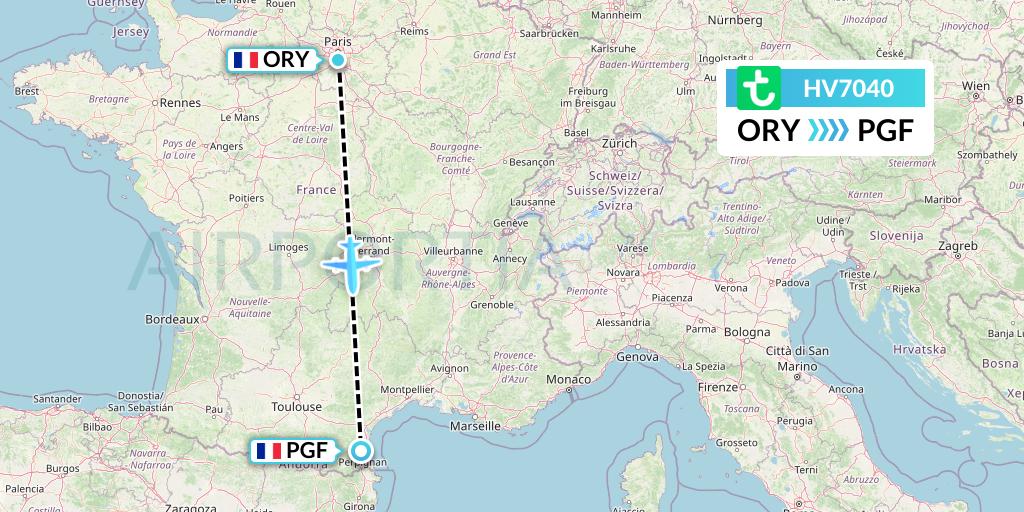 HV7040 Transavia Flight Map: Paris to Perpignan