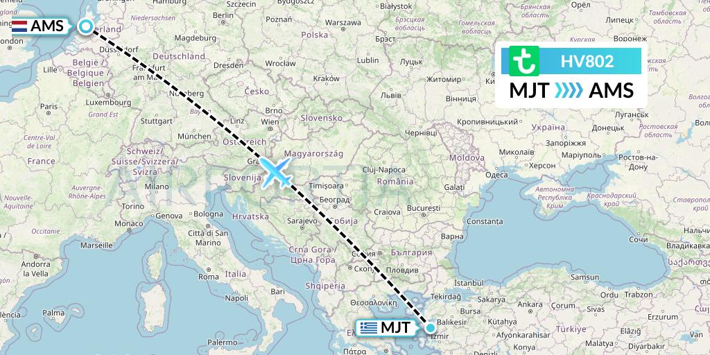 HV802 Transavia Flight Map: Mytilene to Amsterdam