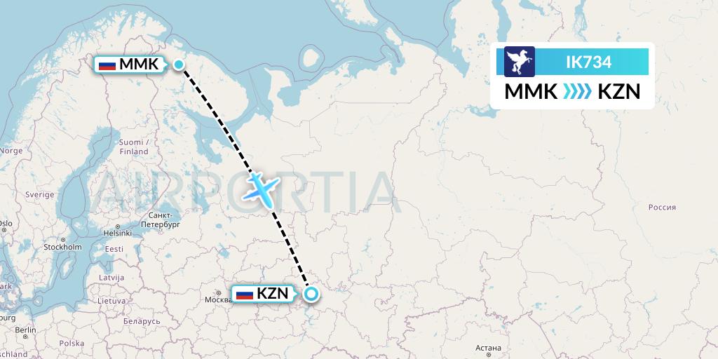IK734 Air Kiribati Flight Map: Murmansk to Kazan