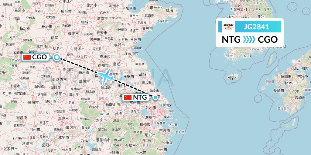 JG2841 JetGo Australia Flight Map: Nantong to Zhengzhou