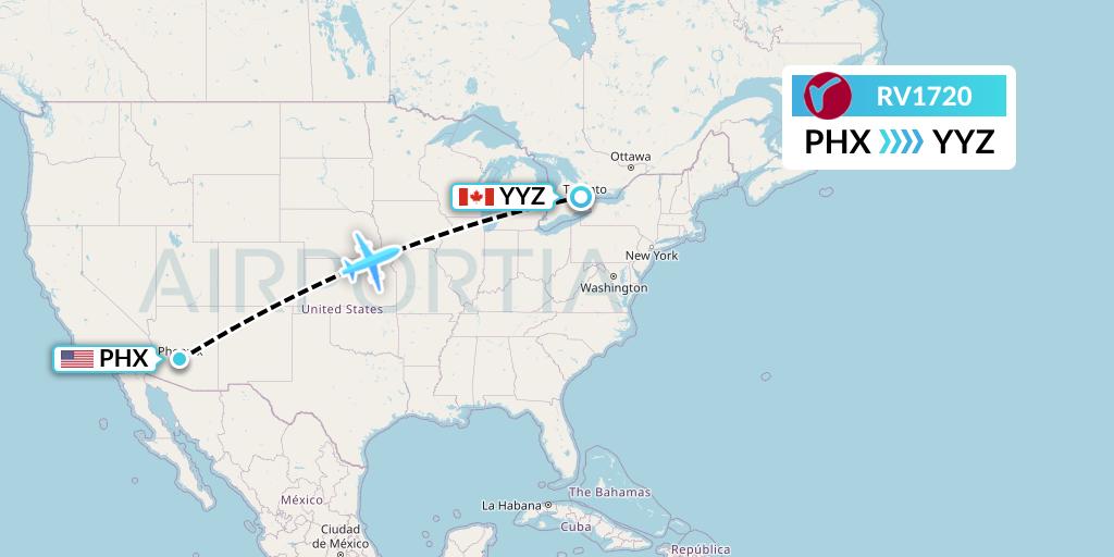 RV1720 Air Canada Rouge Flight Map: Phoenix to Toronto
