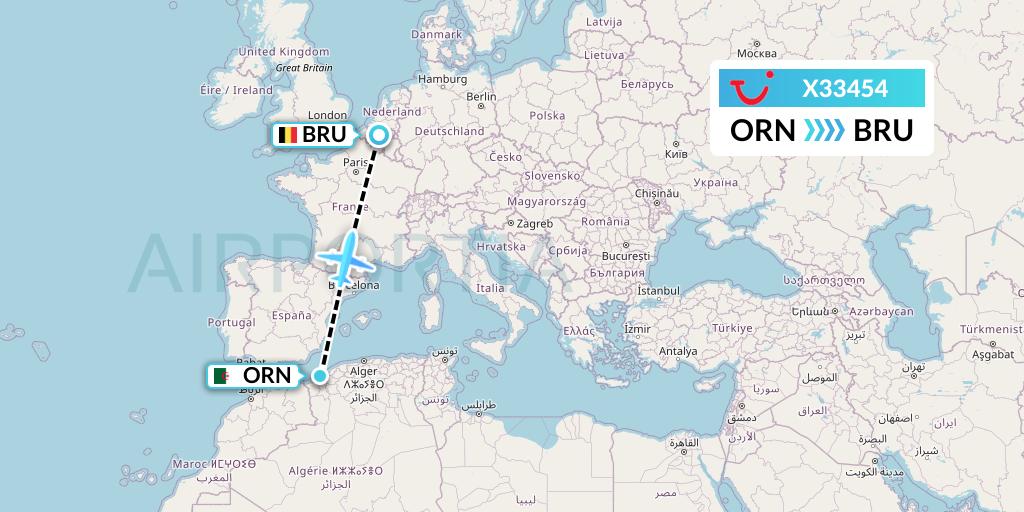 X33454 TUI fly Germany Flight Map: Oran to Brussels
