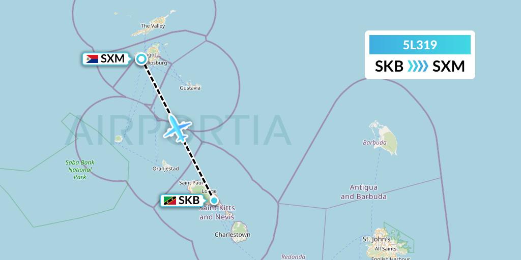 5L319 Fly Salone Airlines Limited Flight Map: Basseterre to Sint Maarten