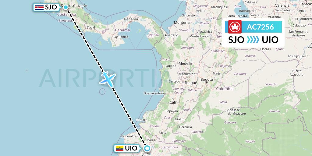 AC7256 Air Canada Flight Map: San Jose to Quito
