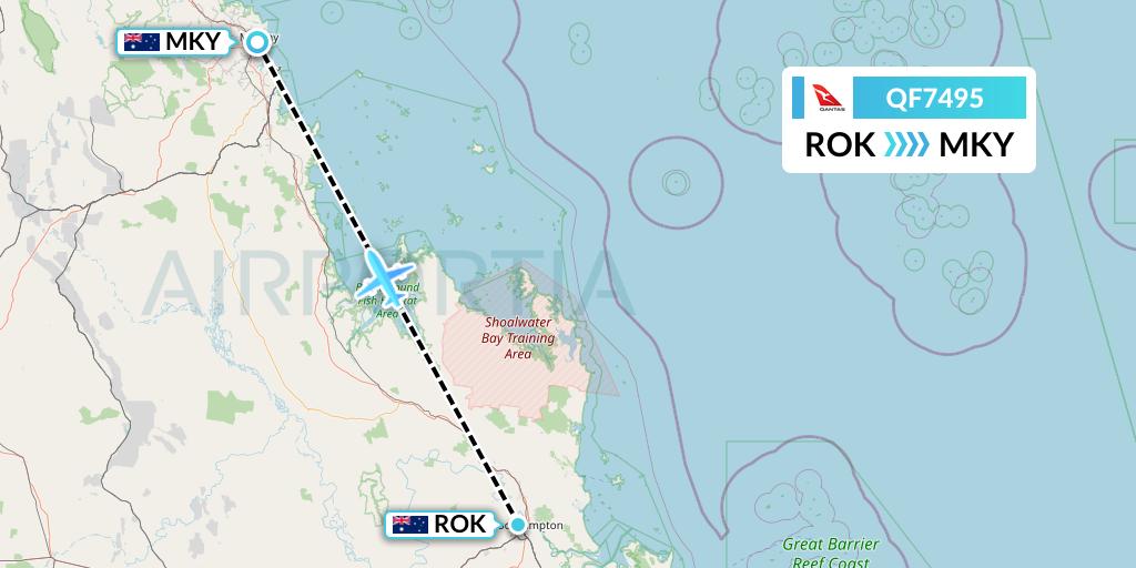 QF7495 Qantas Flight Map: Rockhampton to Mackay