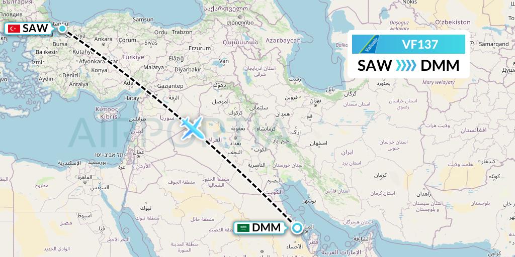 VF137 ValuAir Flight Map: Istanbul to Dammam