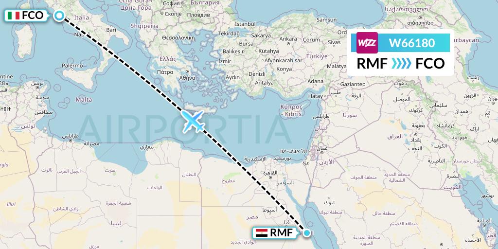 W66180 Wizz Air Flight Map: Marsa Alam to Rome