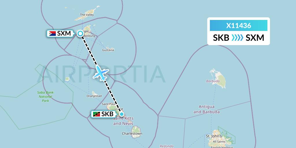 X11436 Nik Airways Flight Map: Basseterre to Sint Maarten