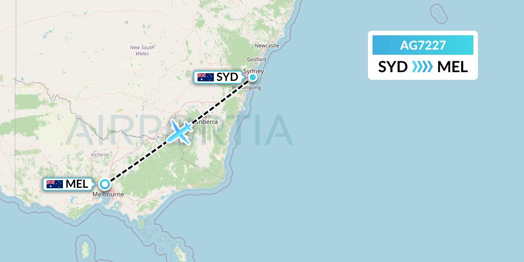 AG7227 Aruba Airlines Flight Map: Sydney to Melbourne