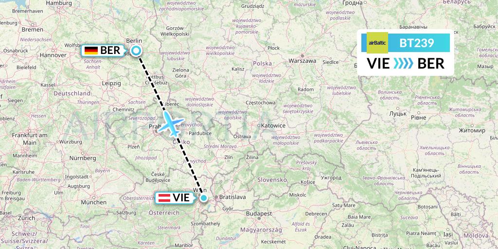 BT239 Air Baltic Flight Map: Vienna to Berlin