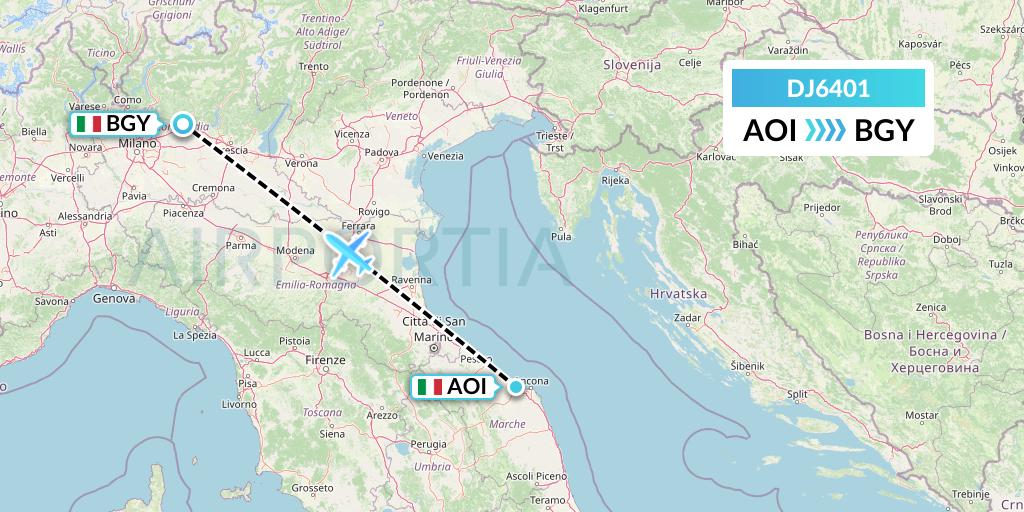 DJ6401 Air Djibouti Flight Map: Ancona to Milan