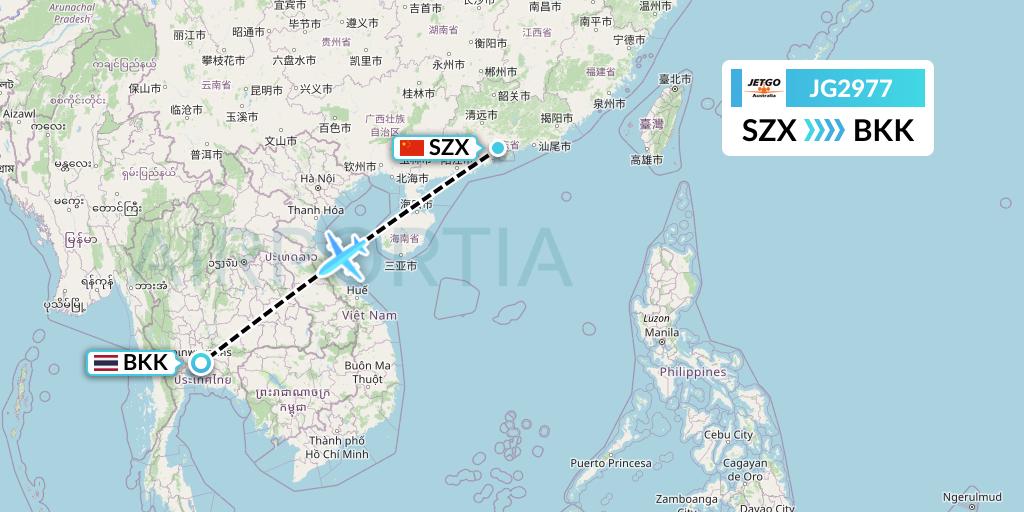 JG2977 JetGo Australia Flight Map: Shenzhen to Bangkok