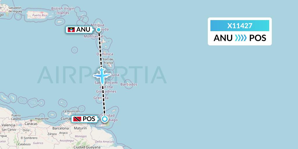 X11427 Nik Airways Flight Map: Antigua to Port of Spain