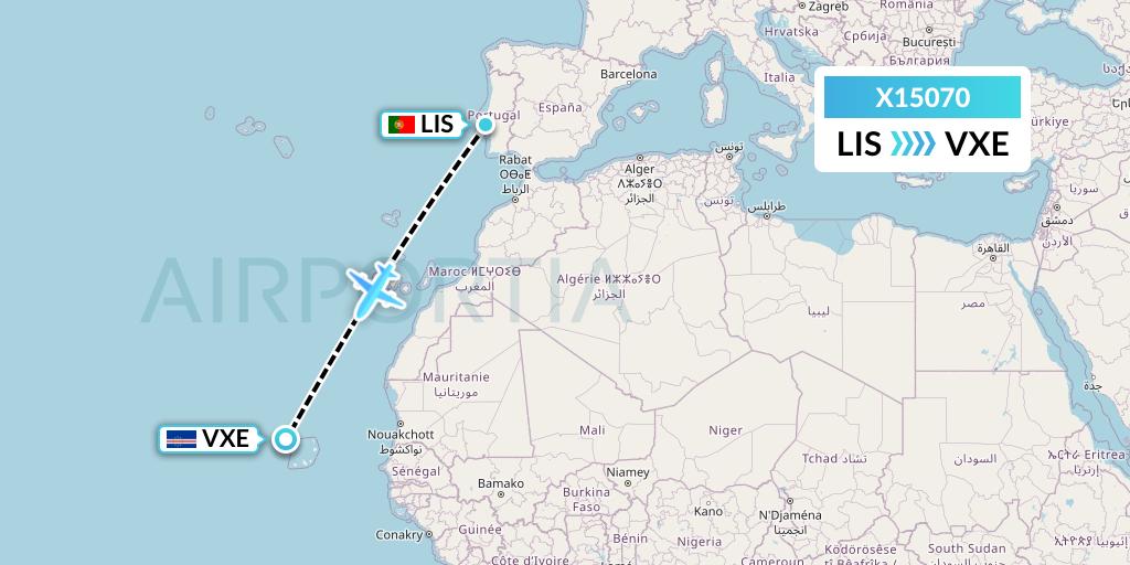 X15070 Nik Airways Flight Map: Lisbon to Sao Vicente
