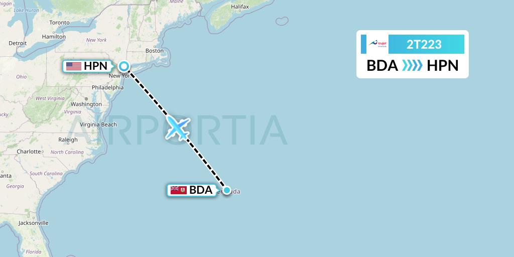 2T223 Trujet Flight Map: Bermuda to White Plains