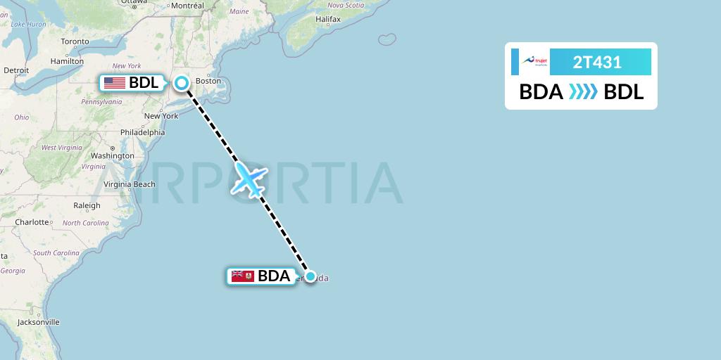 2T431 Trujet Flight Map: Bermuda to Windsor Locks