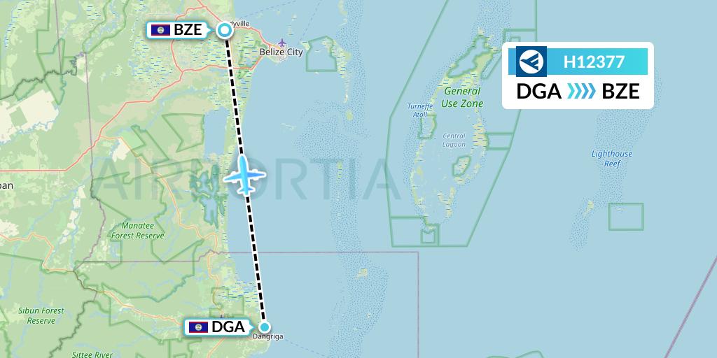 H12377 Hahn Air Systems Flight Map: Dangriga to Belize City