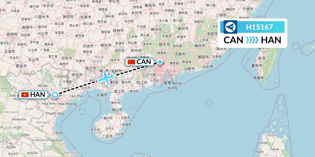 H15167 Hahn Air Systems Flight Map: Guangzhou to Hanoi