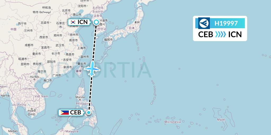 H19997 Hahn Air Systems Flight Map: Cebu to Seoul