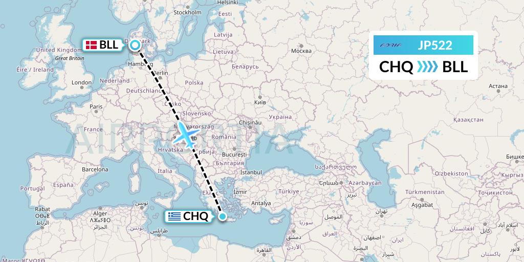JP522 Adria Airways Flight Map: Chania to Billund