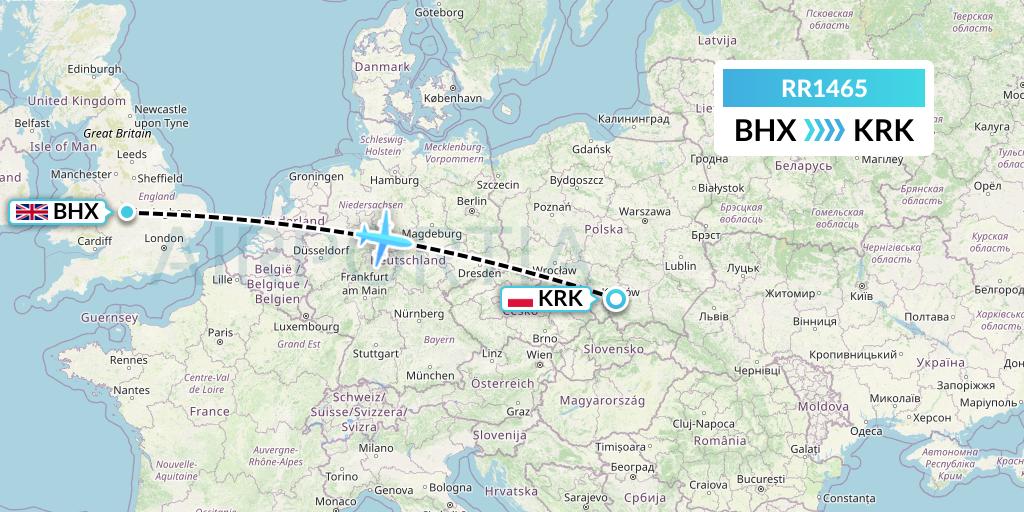 RR1465 Royal Air Force Flight Map: Birmingham to Krakow