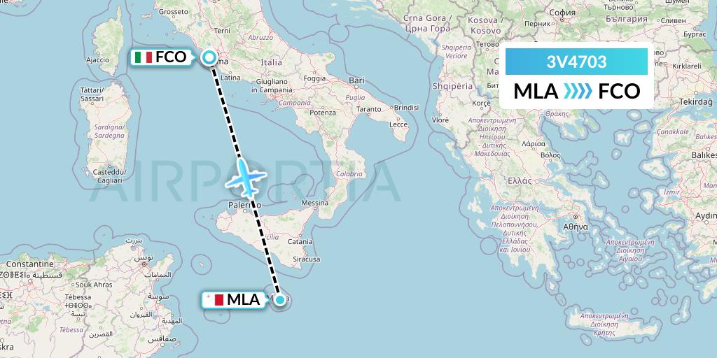 3V4703 ASL Airlines Belgium Flight Map: Malta to Rome