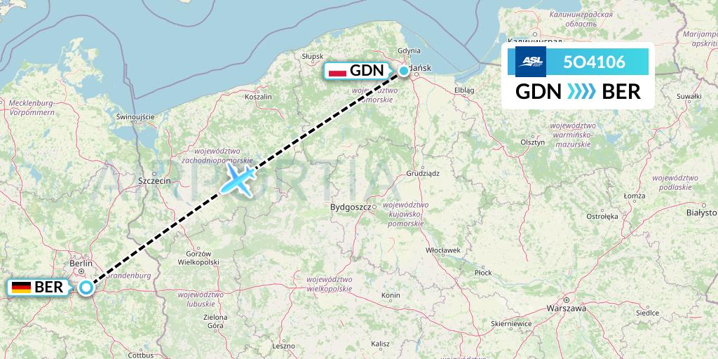 5O4106 ASL Airlines France Flight Map: Gdansk to Berlin
