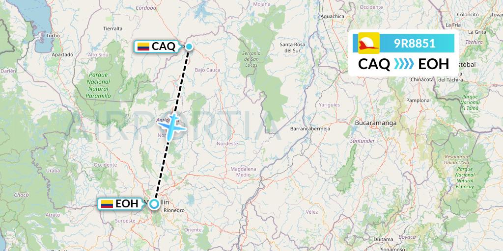9R8851 Satena Flight Map: Caucasia to Medellin